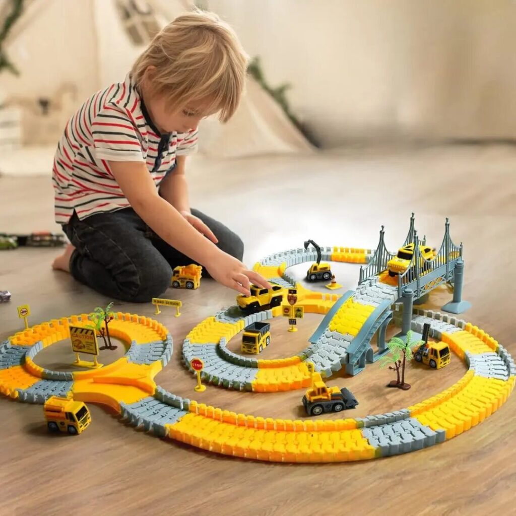 Circuit De Voiture 5 M Avec 4 Voitures – Piste Flexible 360° Pour Enfant, Intérieur/extérieur, Avec Ventouse